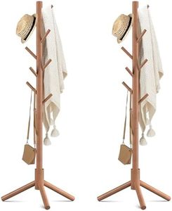 Haddockway Wooden Coat Rack Stand with 8 Hooks New Zealand Pine 3 Adjustable Coat Standing Tree Easy Assembly for Coats, Hats, Scarves and Handbags for Entryway, Hallway, Bedroom, Office,2 PCS