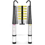 Soctone Telescoping Ladder, 15.5 FT Extension Ladder with 2 Detachable Hooks, Aluminum Lightweight Collapsible Ladder for RV, Household and Outdoor Working Max Load Capacity 330 lbs(150kg)