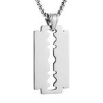 HZMAN Mens Stainless Steel Razor Blade Model Dog Tag Pendant Hip Hop Necklace,22+2" Chain, Stainless Steel, No Gemstone