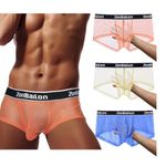 JINSHI Men's Sexy Boxer Briefs Bulge Pouch Mesh See Through Comfortable Breathable Underwear M L XL XXL 3XL, Orange1*yellow1*blue1, XL