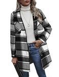 Hotouch Plaid Shirt Women Long Flannel Jacket Button Down Shacket Buffalo Loose Fit Wool Trech Coat with Pockets (Black XXXL)