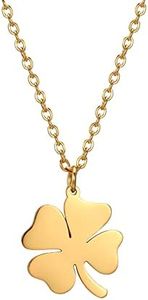Collier pendentif trèfle à quatre feuilles Colliers de la Saint-Patrick Charm trèfle en forme de cœur Amulette irlandaise porte-bonheur Bijoux en acier inoxydable Cadeaux pour femmes filles (Or)