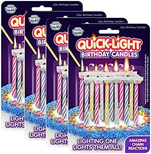 BEST PARTY EVER! Quick Light Birthday Candles - Amazing Chain Reaction - Lighting One Candle Lights Them All - Multi-Color - Great for Birthdays and More - 4-Pack (48 Candles)