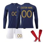 Custom Soccer Jersey Kids Kids/Adult Long Sleeves Football Jersey Set Custom Number Name Football Enthusiasts Sportswear Gift (Bule)