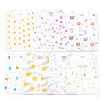 Kidbea Mulmul Cotton Muslin Jhabla | Summer Wear | Cloth for Baby Boys Cute Chick| Star| Tiger| Mickey| Space| Sun | Rainbow Print | Boys Pacl of 7 (3 Months to 6 Months)