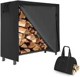 4 Ft Firewood Rack Outdoor with Cover and Tote Bag Combo, Waterproof Wood Rack for Firewood Storage Heavy Duty Log Holders for Inside Fireplace, Black