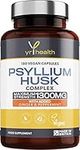 Psyllium Husks Capsules - 1300mg Fibre Supplement - 180 Vegan Capsules with Added Peppermint & Ginger - 2 Capsules not Tablets Per Serving - Plantago Ovata Plant Seeds - Made in The UK by YrHealth