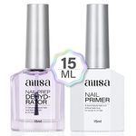 AILLSA Nail Primer and Nail Dehydrator Set, Professional Nails Bond Primer Gel Nail Polish, No Acid Fast Air Dry Nails Prep Set for Gel Polish, Poly Nail Builder Polish, Acrylic Powder, 2 x 15 ML