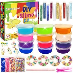 Kit per Bambini Slime DIY fai da te - 12 colori di Slime con 10 Polveri Brillanti,Fluffy Slime Creative Craft Kit Set, Regalo di compleanno, Giocattoli per bambini e bambine 6+ anni