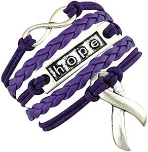 Infinity Collection - Purple Ribbon Charm Bracelet, Engraved (Where There is a Will There is a Way) HOPE Adjustable Bracelet for Women with Purple Ribbon Charm, Gift for Women - Purple