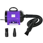 PawHut 2800W Dog Dryer Blaster Pet Grooming Hair Dryer Blower Adjustable Temperature Speed with 2.1M Flexible Hose 3 Nozzles - Purple