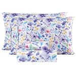 Mooreeke Floral King Sheets, Soft Breathable Microfiber Vintage Printed Bed Sheet Set, Deep Pocket Non-Slip Fitted Sheet Included, Purple Flower Pattern