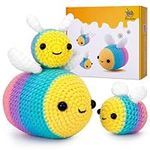 Crochetta Crochet Kit for Beginners - Starter Kit with Video Tutorials for Adults & Kids, Knitting Kit with 3 Bee Family (40%+ Yarn)