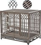 SMONTER 42" Heavy Duty Dog Crates Indoor & Outdoor Dog Cage Strong Metal Pet Kennel Playpen with Two Prevent Escape Lock and Locking Wheels