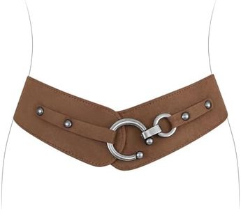 JASGOOD Women's Elastic Wide Belts Retro Stretchy Belt Vintage Cinch Belts for Dresses Coats, Suede Coffee