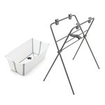 Stokke Flexi Bath (White) + Flexi Bath Stand - Baby Bath for Babies Up to 10 kg - Foldable, Durable & Easy to Store - Convenient to Use at Home or When Travelling