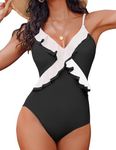 AI'MAGE One Piece Swimsuit for Women Tummy Control Ruffle Bathing Suit V Neck Push Up Swimwear