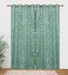 FABDRAPE Heavy Velvet Fabric Luxury Looks Room Darkening Floral Designer Curtains 7 Feet for Door, Aqua Island, Pack of 2 Pieces