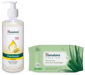 Himalaya Pure Hands | Hand Sanitizer - 500 ml (Lemon) (Packaging may vary) & Himalaya Moisturising Aloe Vera Facial Wipes, 25 Count