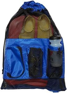 Sporti Swimming Equipment Bag Zipper Pocket, Mesh Drawstring Backpack,Gym Drawstring Bags, Big Mesh Backpack for Workout Gear - Equipment Mesh Backpack - Royal Blue