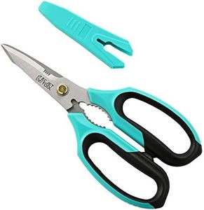 C.JET TOOL 8" Sharp Stainless Kitchen Scissors Meat Vegetables Herbs Food Cutting Shear Heavy Duty Cooking Scissors with Soft Grip Utility Multi-Purpose Carton Opening Tip Blade (Turquoise)