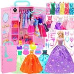 ZITA ELEMENT 108Pcs 11.5 Inch Girl Doll Closet with Clothes and Accessories, Party Dress Gowns, Fashion Dresses, Shoes, Swimsuits, Necklaces, Doll Wardrobe for Toddlers 3 Ages and Up