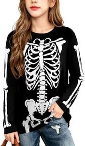 Ithalt Halloween Shirts for Kids Skeleton Print Tshirt Spooky Long Sleeve