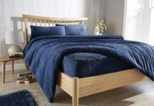 Olivia Rocco Teddy Fleece Extra Deep Fitted Sheet Cosy Warm Fluffy Fitted Bed Sheets, Navy Double