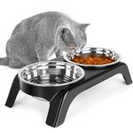 Befoco Elevated Cat Bowls, Anti Vomiting Raised Cat Food Bowl with 2 Stainless Steel Bowls, Prevent Neck Pain Cat Bowl Set, ABS Anti Slip Stand Cat Bowls for Indoor Cats & Puppies (Black)