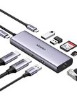 UGREEN USB-C Hub 9 in 1 Dual HDMI Compatible 4K @60Hz HDMI, 3 USB-A, 1x RJ45 1 Gigabit, 1x SD&TF Card Reader, 60W PD, Aluminum Case for MacBook Pro Air, Dell XPS 13, HP, and More