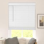 CALYX INTERIORS Faux Wood Blinds with Classic Valance, Cordless, 2" Slat, 46.5" W x 48" H, Room Darkening Shade for Windows and Doors, Pure White