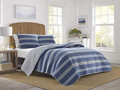 Nautica - Twin Quilt Set, Cotton Reversible Bedding with Matching Sham, Home Decor for All Seasons, Dorm Room Essentials (Saltmarsh Blue, Twin)