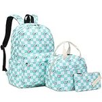 Xunteny Dog Checkered Girls School Backpack for Kids Teens, Elementary Middle School Backpacks Bookbag Set with Lunch Bag Pencil Case (Green)