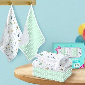 VOOVA & MOVAS 6 Pack 100% Muslin Cotton Baby Washcloths with Handing Loop | 13x13 Inches | Highly Absorbent | Ultra-Soft Newborn Burp Cloths | Perfect Set |Triangle & Dino Patten