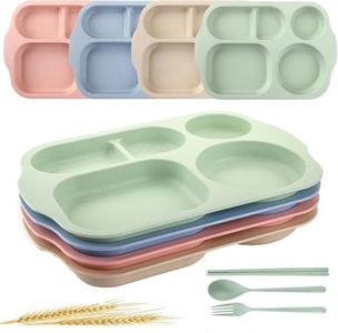 Nicunom 8 Pack Unbreakable Divided Plates, 5-Compartment Wheat Straw Tray Divided Food Plates Lunch Trays Section Plates for Kids Adults, Microwave Dishwasher Safe, BPA Free, 11 Inch