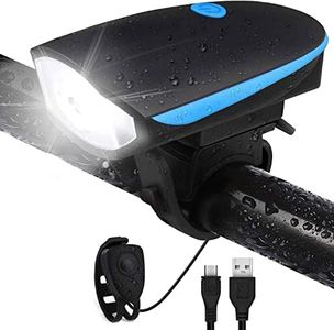 JUSTAKEIT 2-in-1 Rechargeable Bicycle Light & Horn – LED Bicycle Headlight with 3 Modes, Waterproof, USB Charging, Loud Bell – Cycle Accessories Kit (Black)