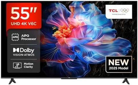 TCL 55V6C-UK 55" 4K Ultra HD, HDR TV, Smart TV Powered by Google TV (Dolby Audio, Voice Control, compatible with Google assistant, Chromecast built-in, 2025 New Model)