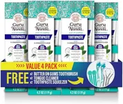 GuruNanda Hydroxyapatite Toothpaste, SLS & Fluoride Free, Whitening Toothpaste - Freshens Breath, Fights Plaque - Natural CocoMint Jasmine Neem - 4 Pack