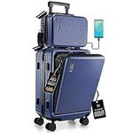 TRAVELARIM Carry On Luggage 22x14x9 Airline Approved, Navy Durable Hard Shell Carry-on Luggage with Spinner Wheels, Lightweight Carry On Suitcase Set with Small Cosmetic Case – 22 Inch Small Suitcase