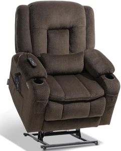 EONIX Lay Flat Power Lift Recliner Chair with Heat and Massage, Dual Motor Electric Lift Chair for Elderly for Postoperative Recovery, 400lbs Heavy Duty, Cup Holders, Lumbar Pillow, Coffee
