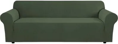 H.VERSAILTEX Stretch Oversized Couch Cover 1 Piece Sofa Slipcovers for Living Room Feature Thick Checked Jacquard Fabric with Elastic Bottom, Sofa X-Large - Bronze Green