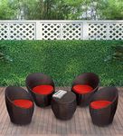 PRAJARI ENTERPRISE Patio Chair Sets Garden Wicker Furniture Set for Outdoor Patio and Balcony || Powder Coated Frame| UV Protected Wicker with Cushions [4 Chairs, 1 Table]