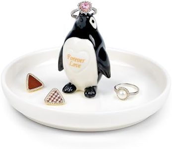 Penguin Gifts Wedding Ring Holder Dish "Forever Love" Birthday Valentine's Gifts for Her, Jewelry Tray for Rings Earrings Necklace Bracelets Vanity Organizer Nightstand Bathroom Jewelry Holder