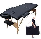 Stanz (TM) Super Stable Portable 2 Fold Massage Reiki Facial Lashing Table 72 inches Long Bed with Carrying Bag & Headrest, Armrests Black