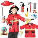 Kids Fireman Costume Role Play Set Firefighter Pretend Toy Kit with Rescue Tools