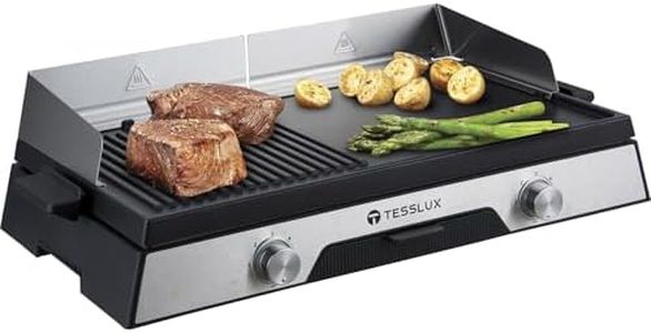 Tesslux XL Electric Indoor Grill, 20” Non-stick Griddle Combo, 1600W Fast Heating, Dual Temperature Control, Detachable for Easy Cleaning