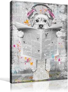 ENTANUB Dog Wall Art for Bathroom, Funny Animal Canvas Print Painting for Bedroom, Black and White Pictures Decor, Size 12x16 Inches