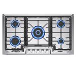 Empava 36 Inch Stainless Steel Gas Cooktops 5 Italy Sabaf Burners Stove Top Certified with Thermocouple Protection, Silver