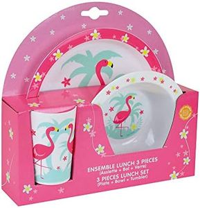 FUN HOUSE 005669 Flamingo Children's Microwaveable Meal Set Including 1 Plate, 1 Bowl and 1 Glass