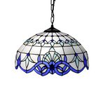 Tiffany Style Baroque Chandeliers,Mediterranean Stained Glass Shade Ceiling Lighting Fixtures, Vintage Pendant Hanging Light for Bedroom Living Room Kitchen Island,White,40cm